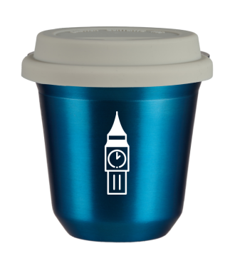 Tasse 150 ml BLEU MÉTALLIQUE "BIG BEN (blanc)", avec couvercle blanc Tasse 150 ml BLEU MÉTALLIQUE "BIG BEN (blanc)", avec couvercle blanc