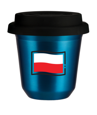 Tasse 150 ml BLEU MÉTALLIQUE "Drapeau polonais", avec couvercle noir Tasse 150 ml BLEU MÉTALLIQUE "Drapeau polonais", avec couvercle noir