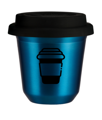 Tasse 150 ml BLEU MÉTALLIQUE, avec couvercle noir Tasse 150 ml BLEU MÉTALLIQUE, avec couvercle noir