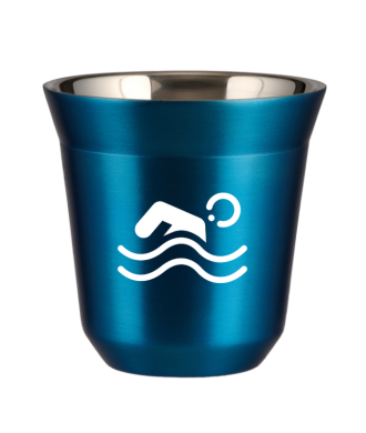 Tasse 150 ml BLEU MÉTALLIQUE "Natation (blanc)" Tasse 150 ml BLEU MÉTALLIQUE "Natation (blanc)"