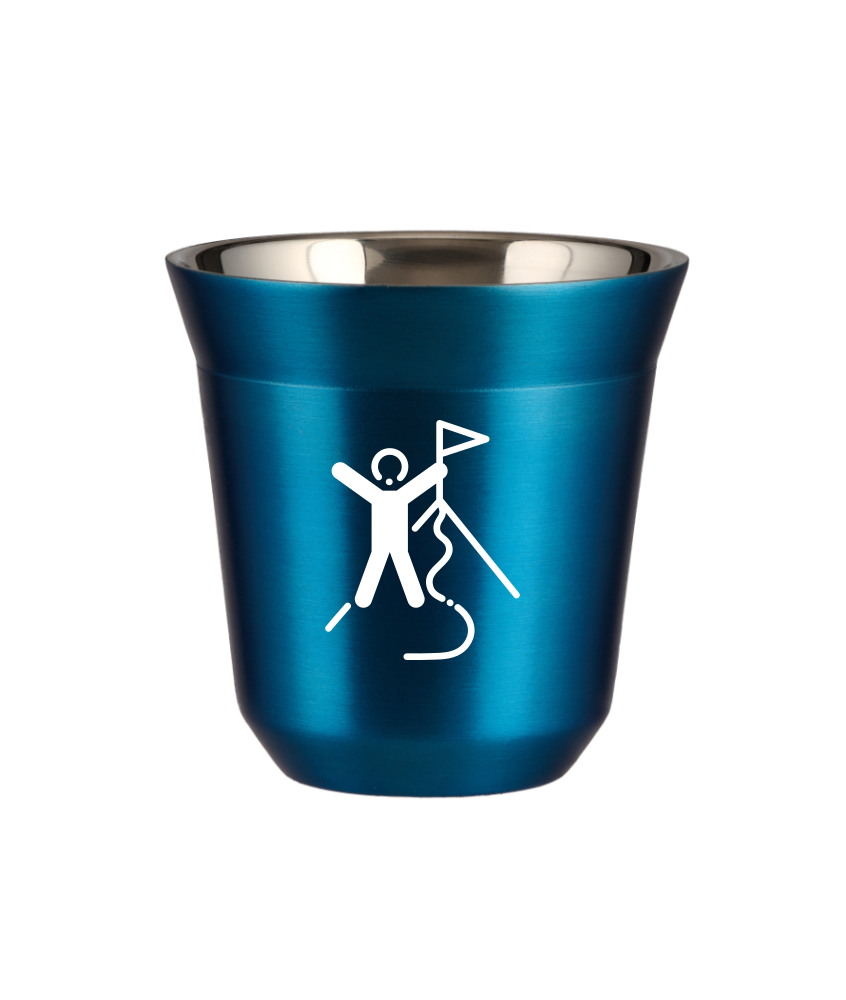 Tasse 150 ml BLEU MÉTALLIQUE "Escalade 1 (blanc)"