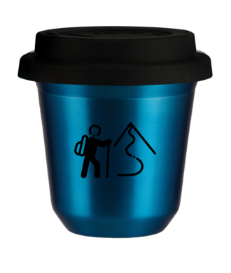 Tasse 150 ml BLEU MÉTALLIQUE "Escalade 2", avec couvercle noir Tasse 150 ml BLEU MÉTALLIQUE "Escalade 2", avec couvercle noir