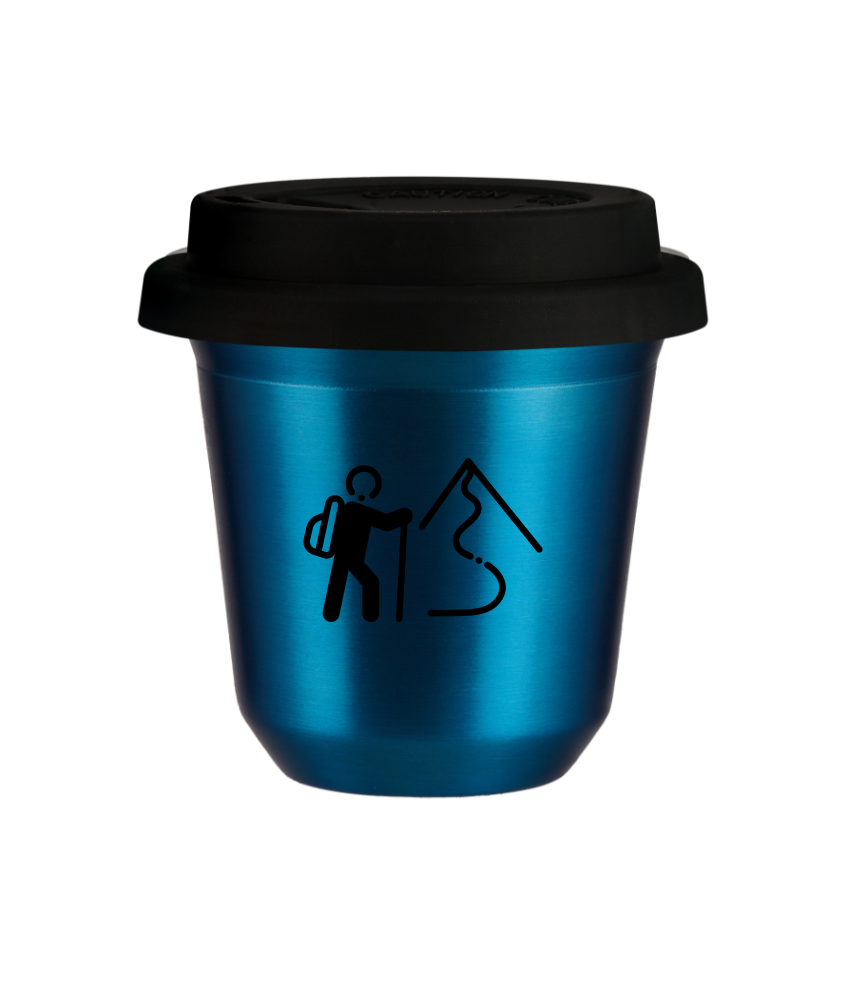 Tasse 150 ml BLEU MÉTALLIQUE "Escalade 2", avec couvercle noir