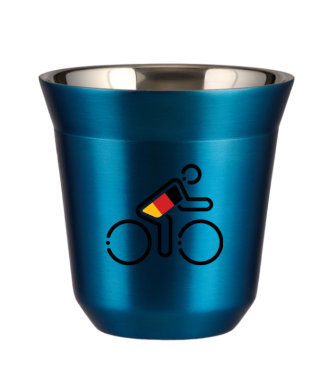 Tasse 150 ml BLEU MÉTALLIQUE "Cycliste aux couleurs allemandes (noir)" Tasse 150 ml BLEU MÉTALLIQUE "Cycliste aux couleurs allemandes (noir)"