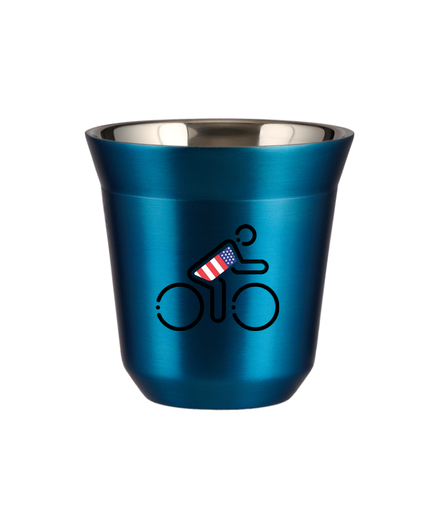 Tasse 150 ml BLEU MÉTALLIQUE "Cycliste aux couleurs britanniques"