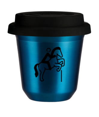 Tasse 150 ml BLEU MÉTALLIQUE "Équitation 1", avec couvercle noir Tasse 150 ml BLEU MÉTALLIQUE "Équitation 1", avec couvercle noir