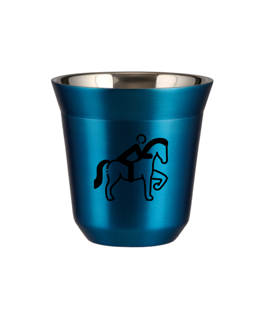 Tasse 150 ml BLEU MÉTALLIQUE "Équitation 2 (noir)"