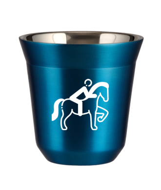 Tasse 150 ml BLEU MÉTALLIQUE "Équitation 2 (blanc)" Tasse 150 ml BLEU MÉTALLIQUE "Équitation 2 (blanc)"