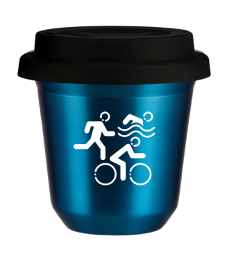 Tasse 150 ml BLEU MÉTALLIQUE "Sports (blanc)", avec couvercle noir Tasse 150 ml BLEU MÉTALLIQUE "Sports (blanc)", avec couvercle noir