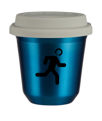 Tasse 150 ml BLEU MÉTALLIQUE "Coureur", avec couvercle blanc Tasse 150 ml BLEU MÉTALLIQUE "Coureur", avec couvercle blanc