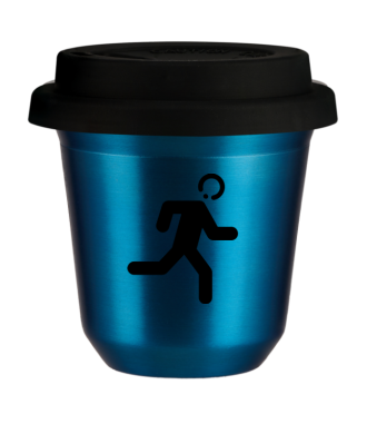 Tasse 150 ml BLEU MÉTALLIQUE "Coureur (noir)", avec couvercle noir Tasse 150 ml BLEU MÉTALLIQUE "Coureur (noir)", avec couvercle noir