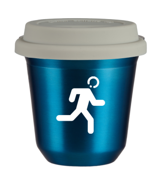 Tasse 150 ml BLEU MÉTALLIQUE "Coureur (blanc)", avec couvercle blanc Tasse 150 ml BLEU MÉTALLIQUE "Coureur (blanc)", avec couvercle blanc