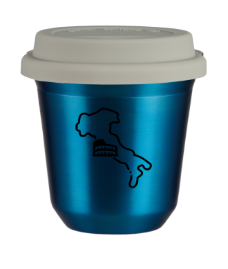 Tasse 150 ml BLEU MÉTALLIQUE "Italie (noir)", avec couvercle blanc Tasse 150 ml BLEU MÉTALLIQUE "Italie (noir)", avec couvercle blanc