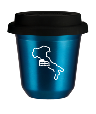 Tasse 150 ml BLEU MÉTALLIQUE "Italie (blanc)", avec couvercle noir Tasse 150 ml BLEU MÉTALLIQUE "Italie (blanc)", avec couvercle noir