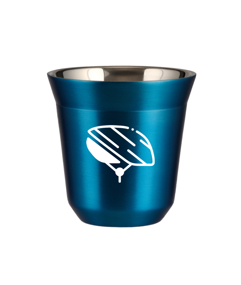 Tasse 150 ml BLEU MÉTALLIQUE "Casque (blanc)"