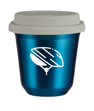 Tasse 150 ml BLEU MÉTALLIQUE "Casque (blanc)", avec couvercle blanc Tasse 150 ml BLEU MÉTALLIQUE "Casque (blanc)", avec couvercle blanc