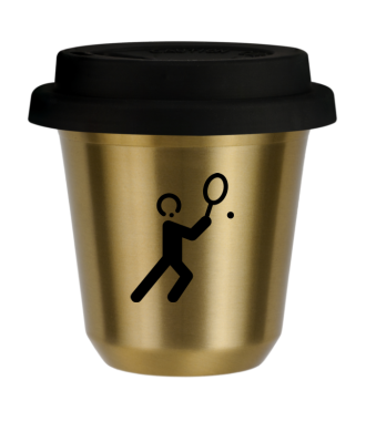 Tasse 150 ml OR "Tennis 1 (noir)", avec couvercle noir Tasse 150 ml OR "Tennis 1 (noir)", avec couvercle noir