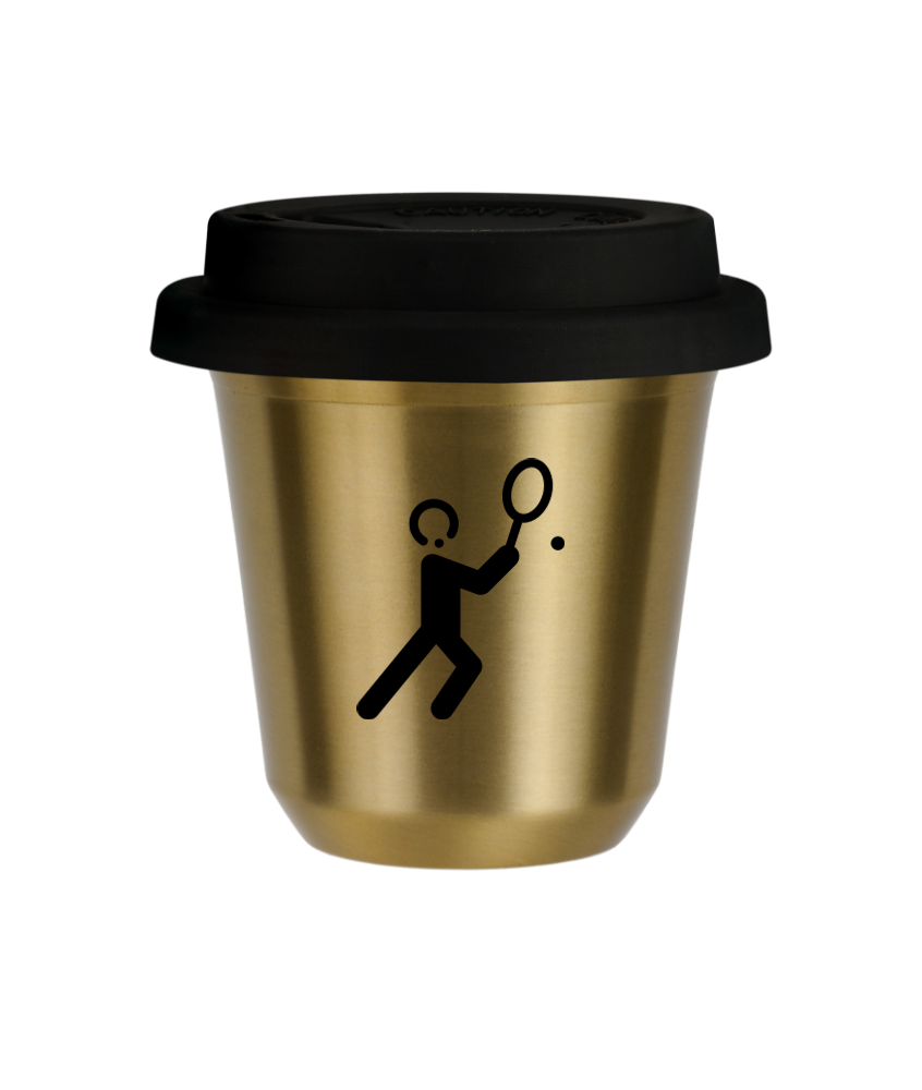 Tasse 150 ml OR "Tennis 1 (noir)", avec couvercle noir