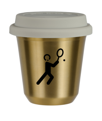 Tasse 150 ml OR "Tennis 1 (noir)", avec couvercle blanc Tasse 150 ml OR "Tennis 1 (noir)", avec couvercle blanc
