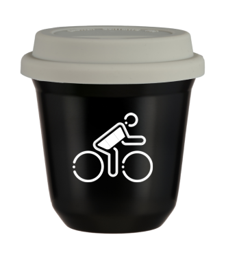 Tasse 80 ml NOIR "Cycliste aux couleurs allemandes (blanc)", avec couvercle blanc Tasse 80 ml NOIR "Cycliste aux couleurs allemandes (blanc)", avec couvercle blanc