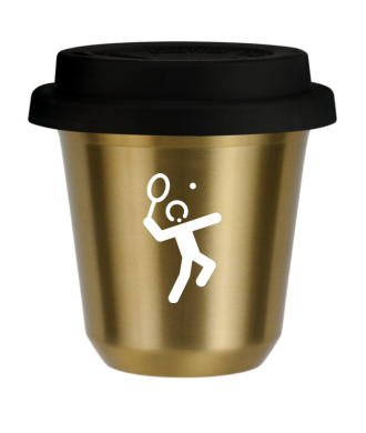 Tasse 150 ml OR "Tennis 2 (blanc)", avec couvercle noir Tasse 150 ml OR "Tennis 2 (blanc)", avec couvercle noir