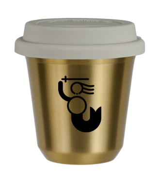 Tasse 150 ml OR "WARSZAWSKA SYRENKA (noir)", avec couvercle blanc Tasse 150 ml OR "WARSZAWSKA SYRENKA (noir)", avec couvercle blanc
