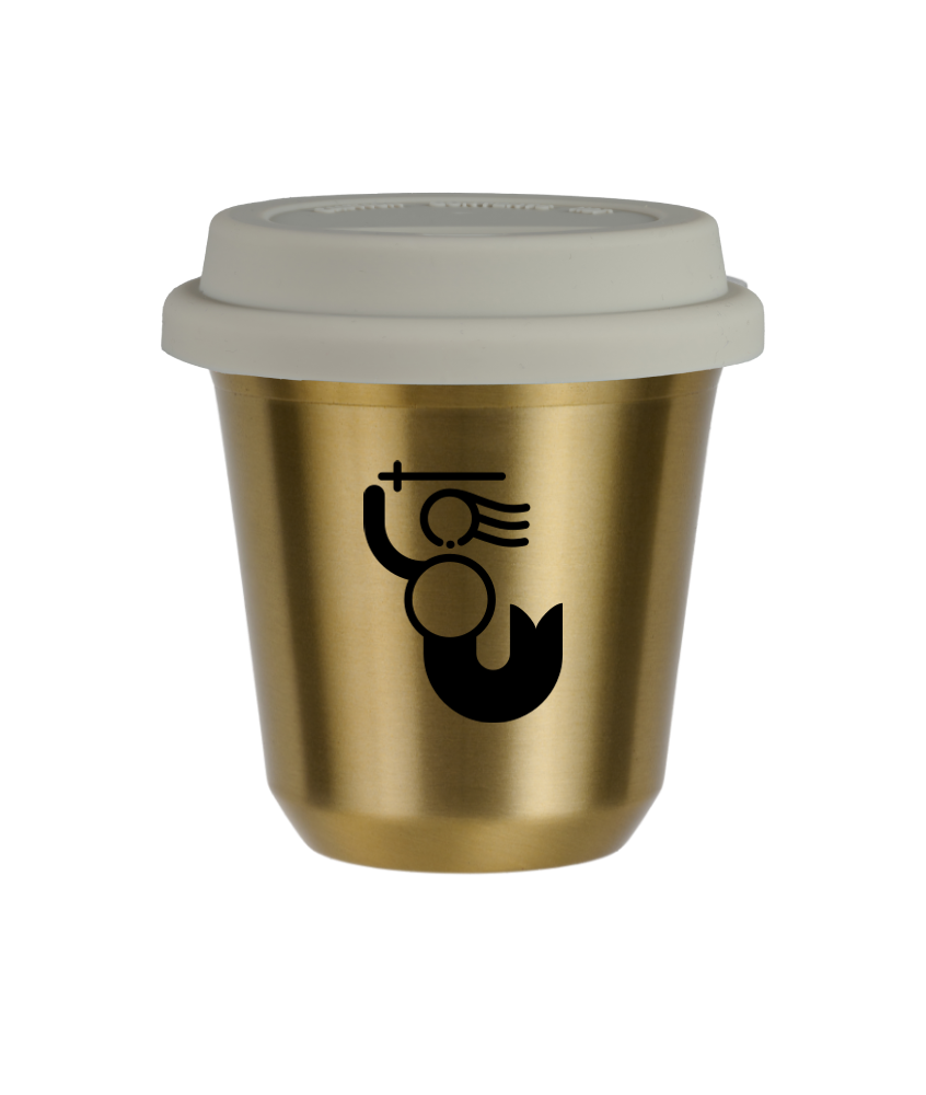 Tasse 150 ml OR "WARSZAWSKA SYRENKA (noir)", avec couvercle blanc
