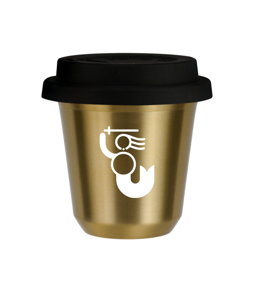 Tasse 150 ml OR "WARSZAWSKA SYRENKA (blanc)", avec couvercle noir