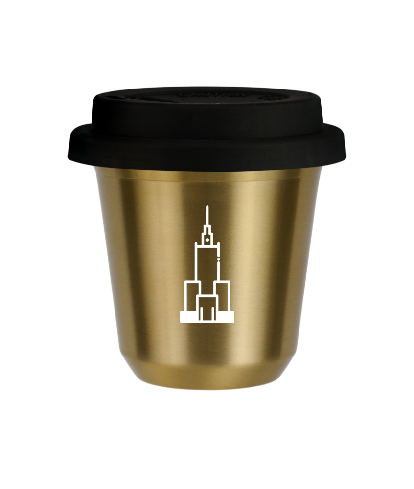 Tasse 150 ml OR "Pałac kultury i nauki (blanc)", avec couvercle noir