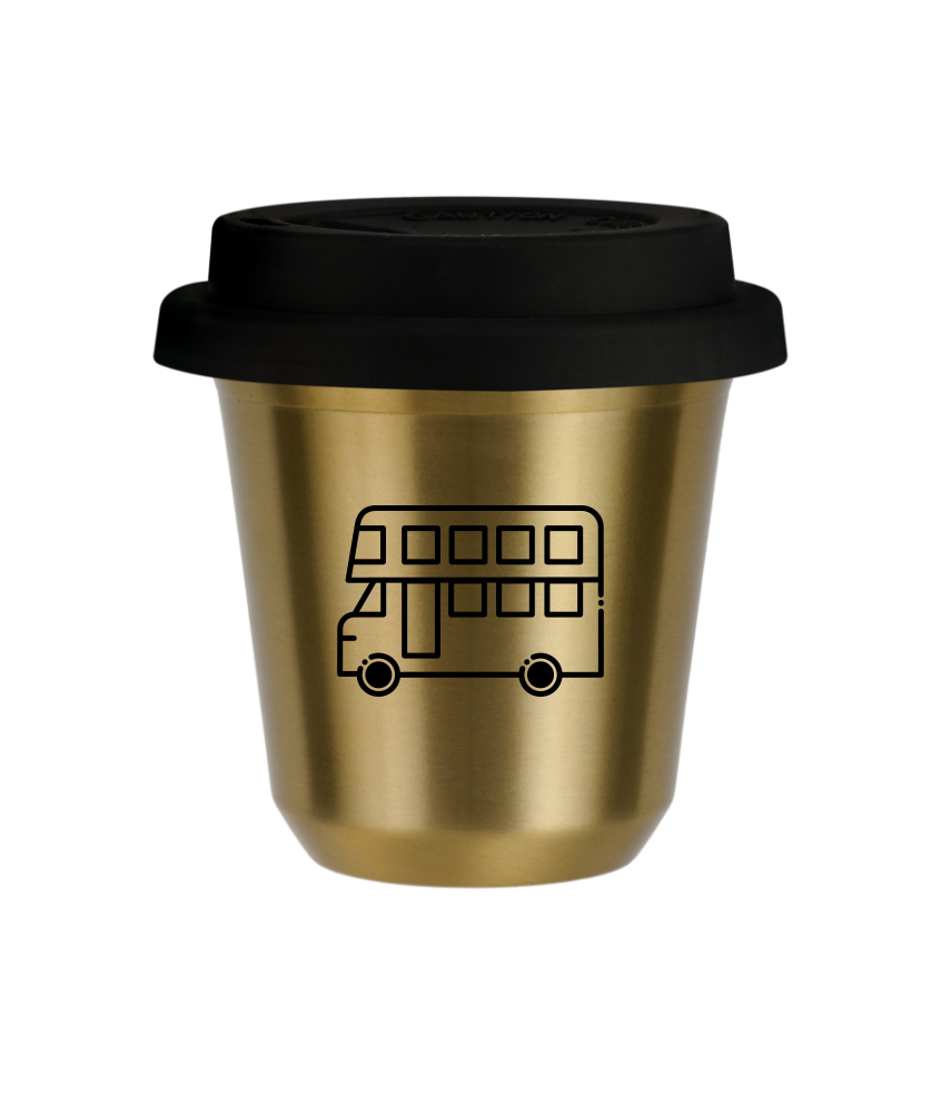 Tasse 150 ml OR "Bus", avec couvercle noir