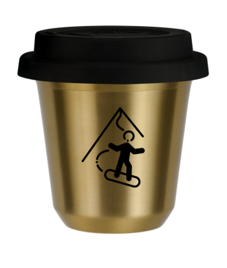Tasse 150 ml OR "Snowboard (noir)", avec couvercle noir Tasse 150 ml OR "Snowboard (noir)", avec couvercle noir
