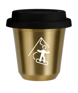 Tasse 150 ml OR "Snowboard (blanc)", avec couvercle noir Tasse 150 ml OR "Snowboard (blanc)", avec couvercle noir