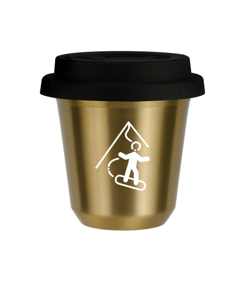 Tasse 150 ml OR "Snowboard (blanc)", avec couvercle noir