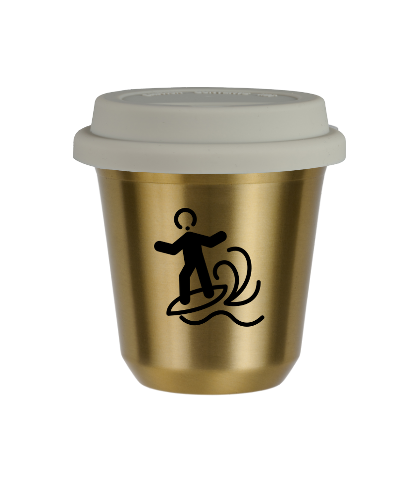 Tasse 150 ml OR "Planche à voile (noir)", avec couvercle blanc