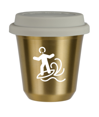 Tasse 150 ml OR "Planche à voile (blanc)", avec couvercle blanc Tasse 150 ml OR "Planche à voile (blanc)", avec couvercle blanc