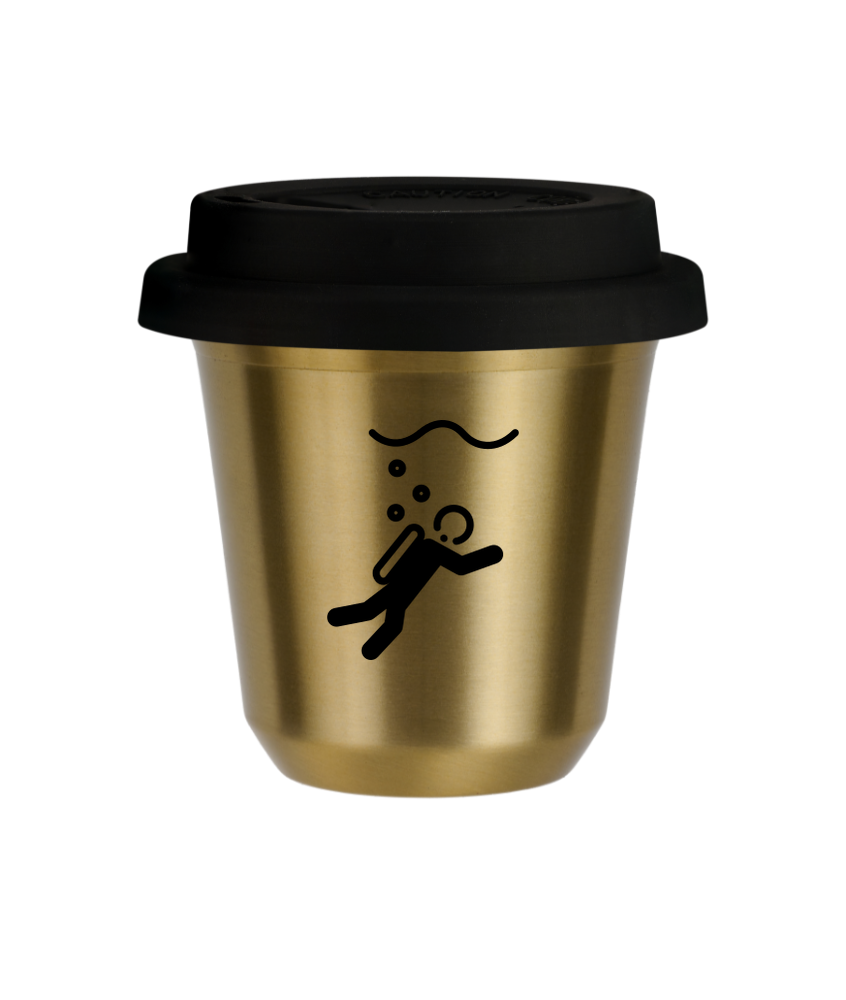 Tasse 150 ml OR "Plongée", avec couvercle noir