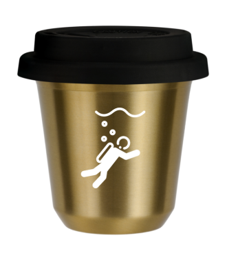 Tasse 150 ml OR "Plongée (blanc)", avec couvercle noir Tasse 150 ml OR "Plongée (blanc)", avec couvercle noir