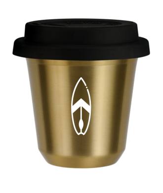Tasse 150 ml OR "Planche (blanc)", avec couvercle noir Tasse 150 ml OR "Planche (blanc)", avec couvercle noir