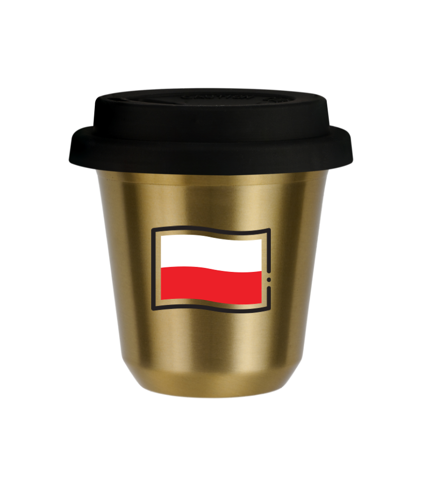 Tasse 150 ml OR "Drapeau polonais", avec couvercle noir