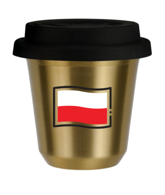 Tasse 150 ml OR "Drapeau polonais (noir)", avec couvercle noir Tasse 150 ml OR "Drapeau polonais (noir)", avec couvercle noir