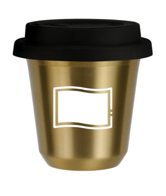 Tasse 150 ml OR "Drapeau polonais (blanc)", avec couvercle noir Tasse 150 ml OR "Drapeau polonais (blanc)", avec couvercle noir