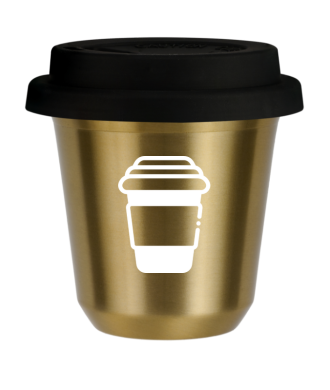 Tasse 150 ml OR, avec couvercle noir Tasse 150 ml OR, avec couvercle noir