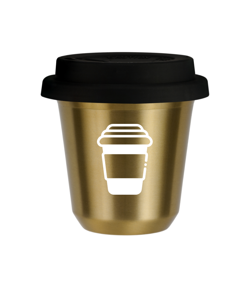 Tasse 150 ml OR, avec couvercle noir