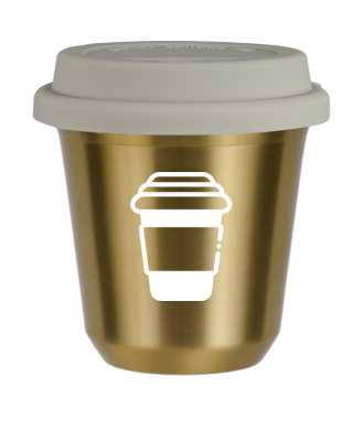 Tasse 150 ml OR, avec couvercle blanc Tasse 150 ml OR, avec couvercle blanc