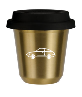 Tasse 150 ml OR "Voiture (blanc)", avec couvercle noir Tasse 150 ml OR "Voiture (blanc)", avec couvercle noir