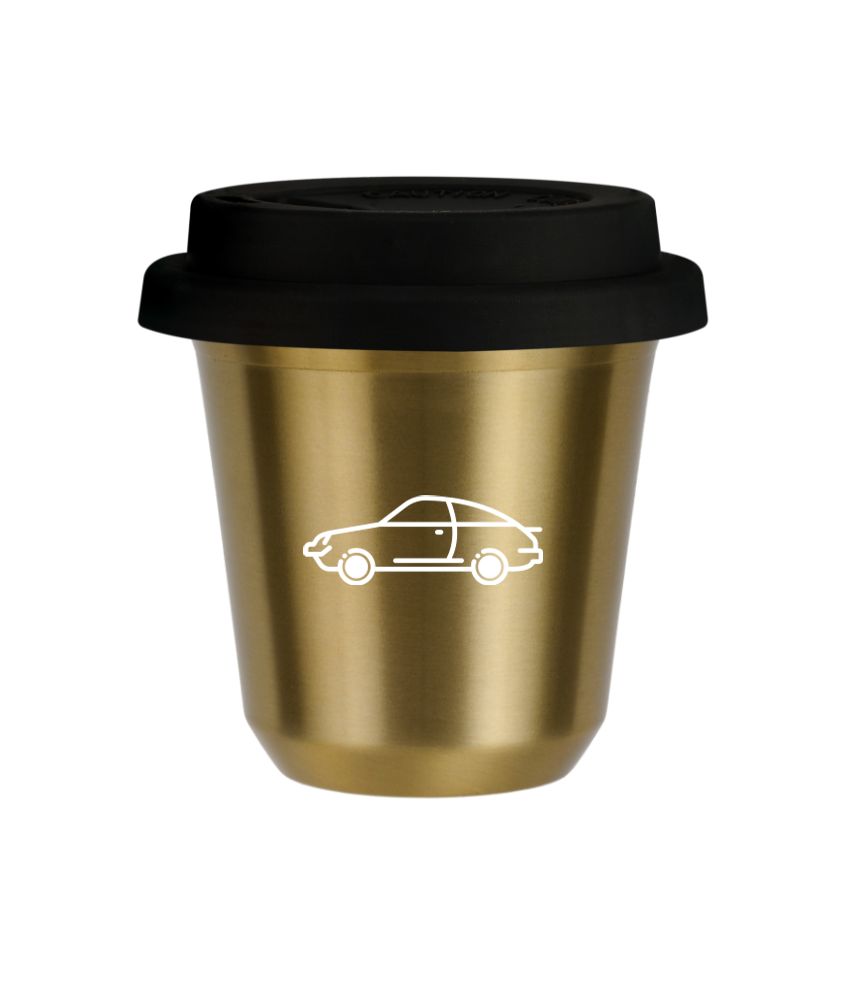 Tasse 150 ml OR "Voiture (blanc)", avec couvercle noir