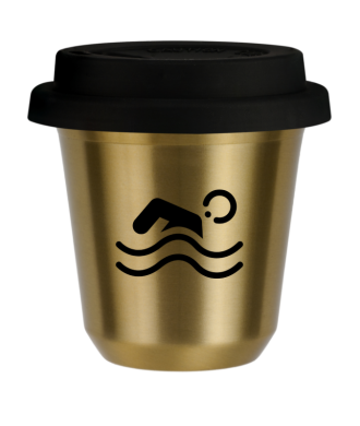 Tasse 150 ml OR "Natation", avec couvercle noir Tasse 150 ml OR "Natation", avec couvercle noir