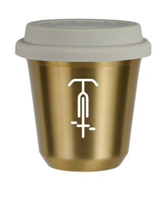 Tasse 150 ml OR "Cyclisme 1 (blanc)", avec couvercle blanc Tasse 150 ml OR "Cyclisme 1 (blanc)", avec couvercle blanc