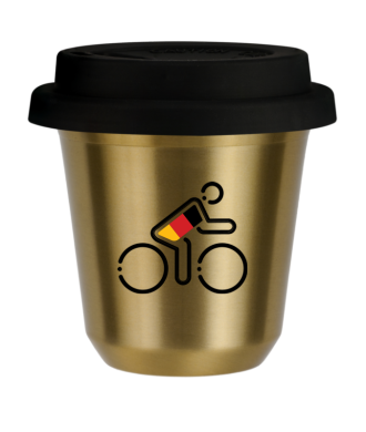 Tasse 150 ml OR "Cycliste aux couleurs allemandes (noir)", avec couvercle noir Tasse 150 ml OR "Cycliste aux couleurs allemandes (noir)", avec couvercle noir
