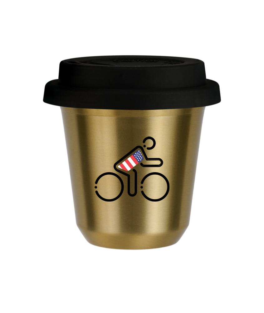 Tasse 150 ml OR "Cycliste aux couleurs britanniques (noir)", avec couvercle noir